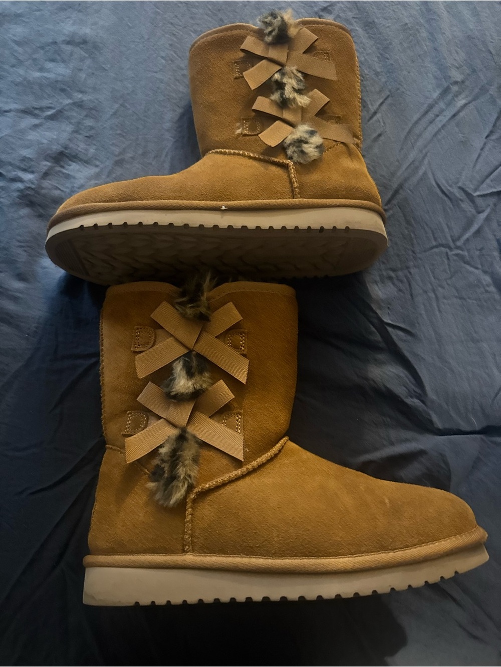 Koolaburra Tan Cozy Faux Fur Bow Winter Boots